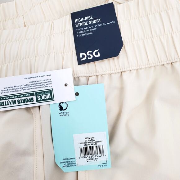 DSG Womens Size 2XL High Rise Waistband Stride Shorts Light Sand Brief Lined New - Picture 4 of 7